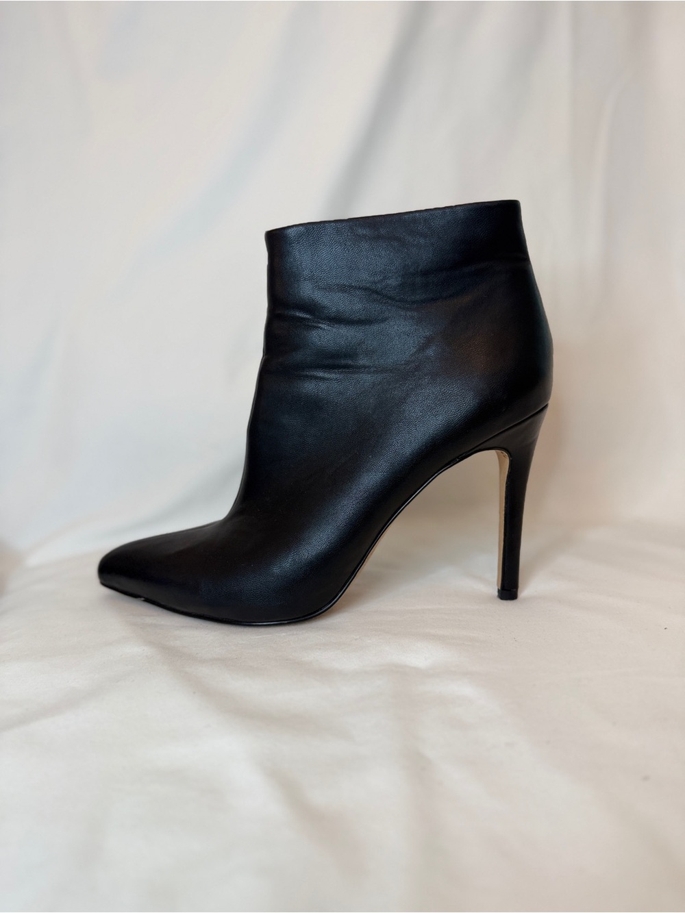 BCBG Black Leather Pointed Toe Stiletto Ankle Boot